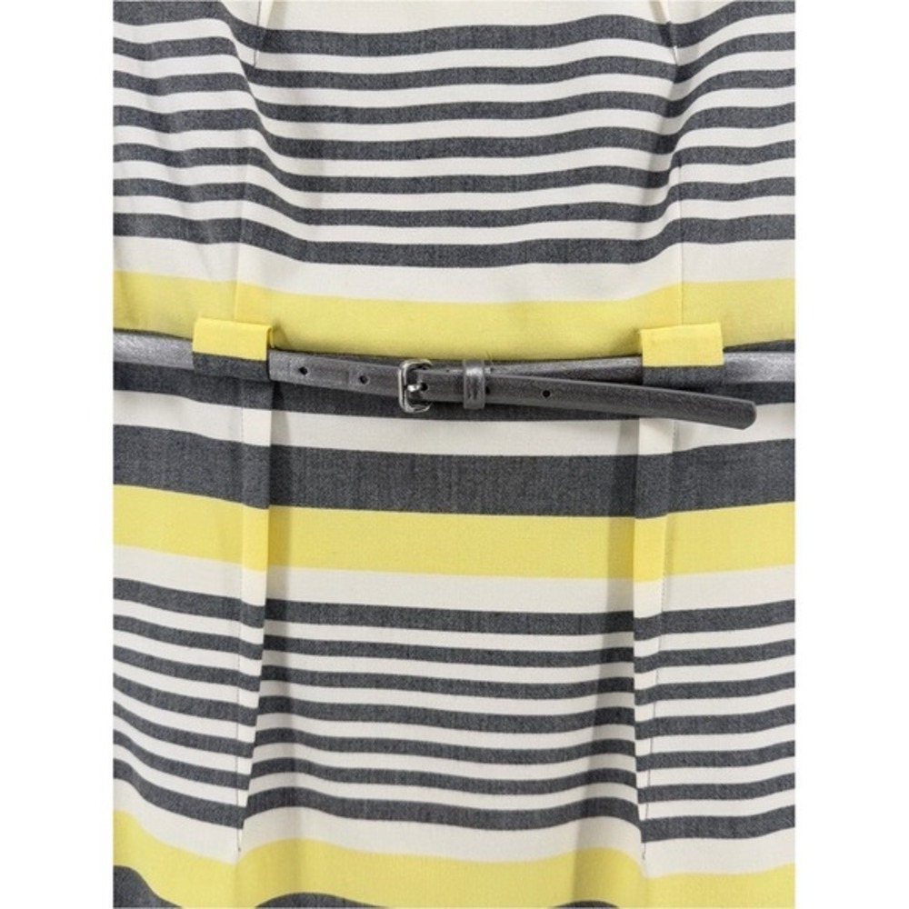 Calvin Klein Womens Yellow Grey Striped Belted Sheath Dress Size 4 Office - Picture 3 of 9